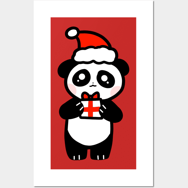 Cute Santa Hat Gift Panda Wall Art by saradaboru